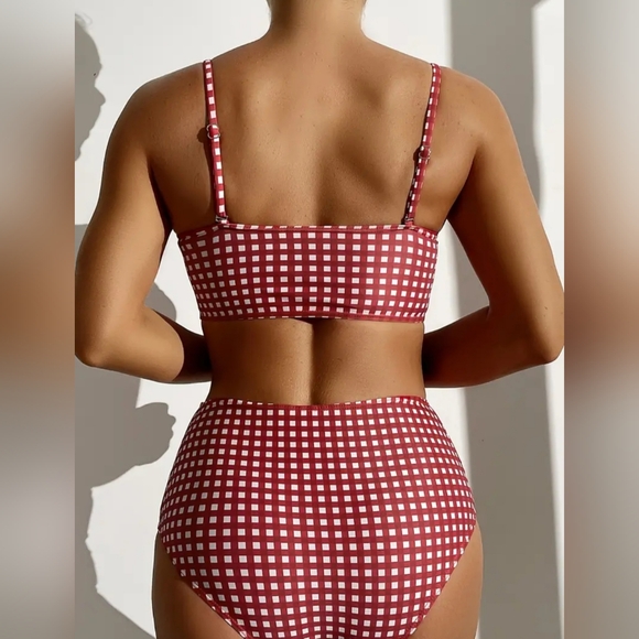 New, Vintage retro gingham red white swimsuit bathing suit womens Large - Picture 4 of 8